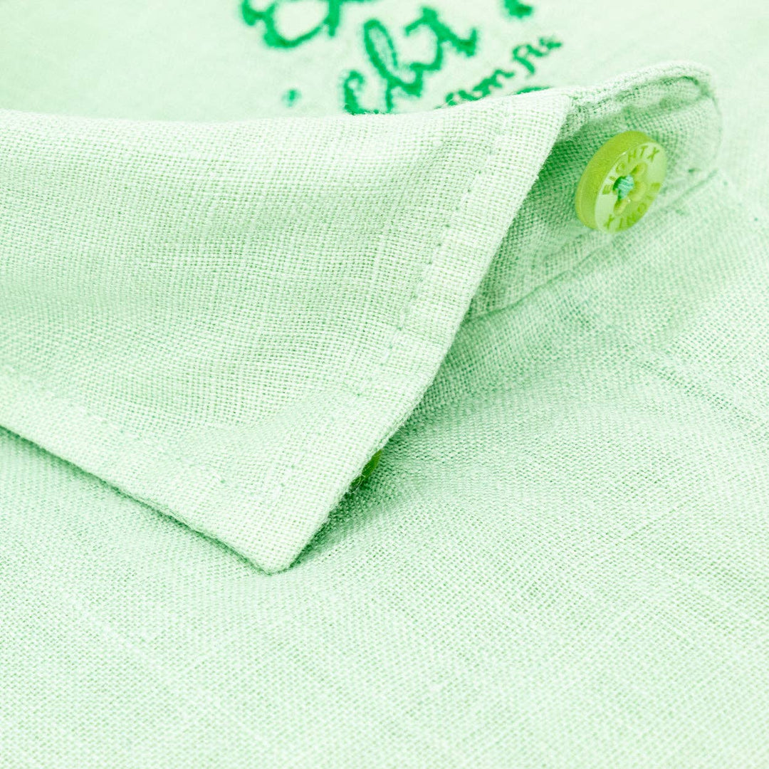 Linen Button Down Shirt - Green: GREEN / XL