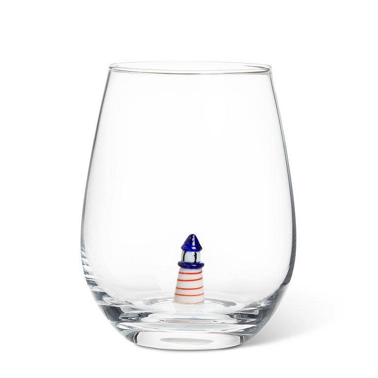 Lighthouse Icon Stemless Wine Glass-4.5"H(20oz)
