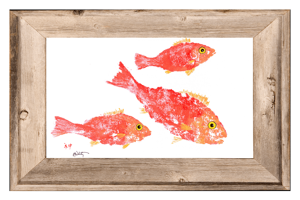 School of Coral Snapper Print: 4" X 6" With Frame