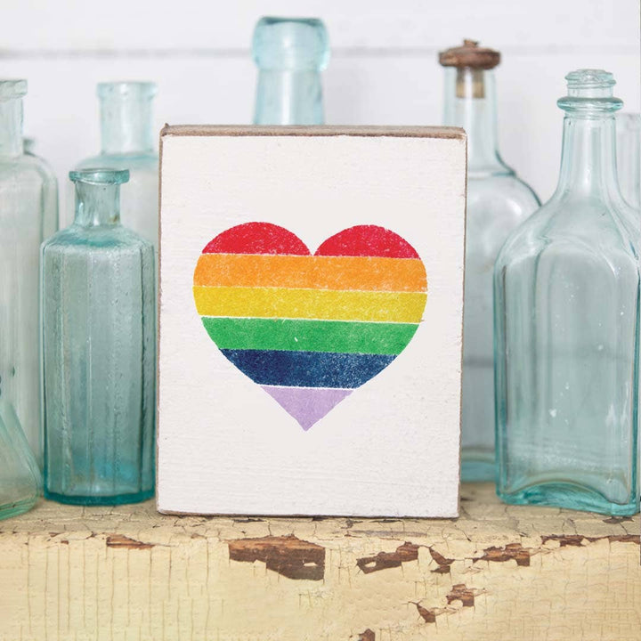 Rainbow Heart Decorative Wooden Block