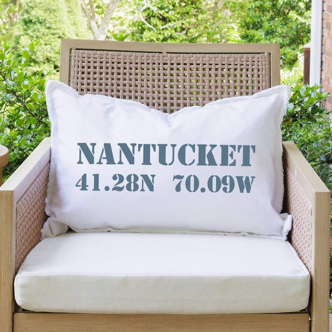 Personalized Your Word + Coordinates Stencil Lumbar Pillow: Natural / 18" X 25"
