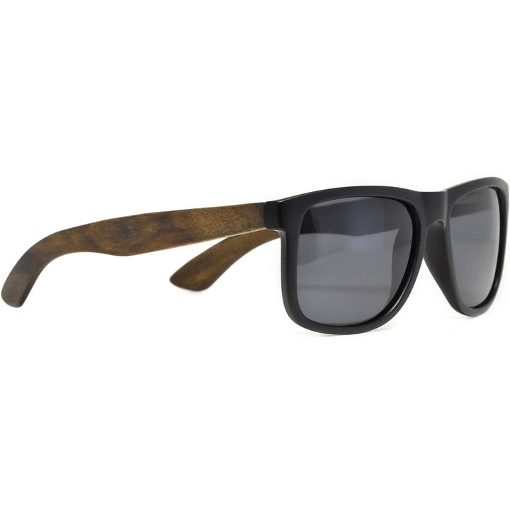 Square Ebony Wood Sunglasses with Black Polarized Lenses