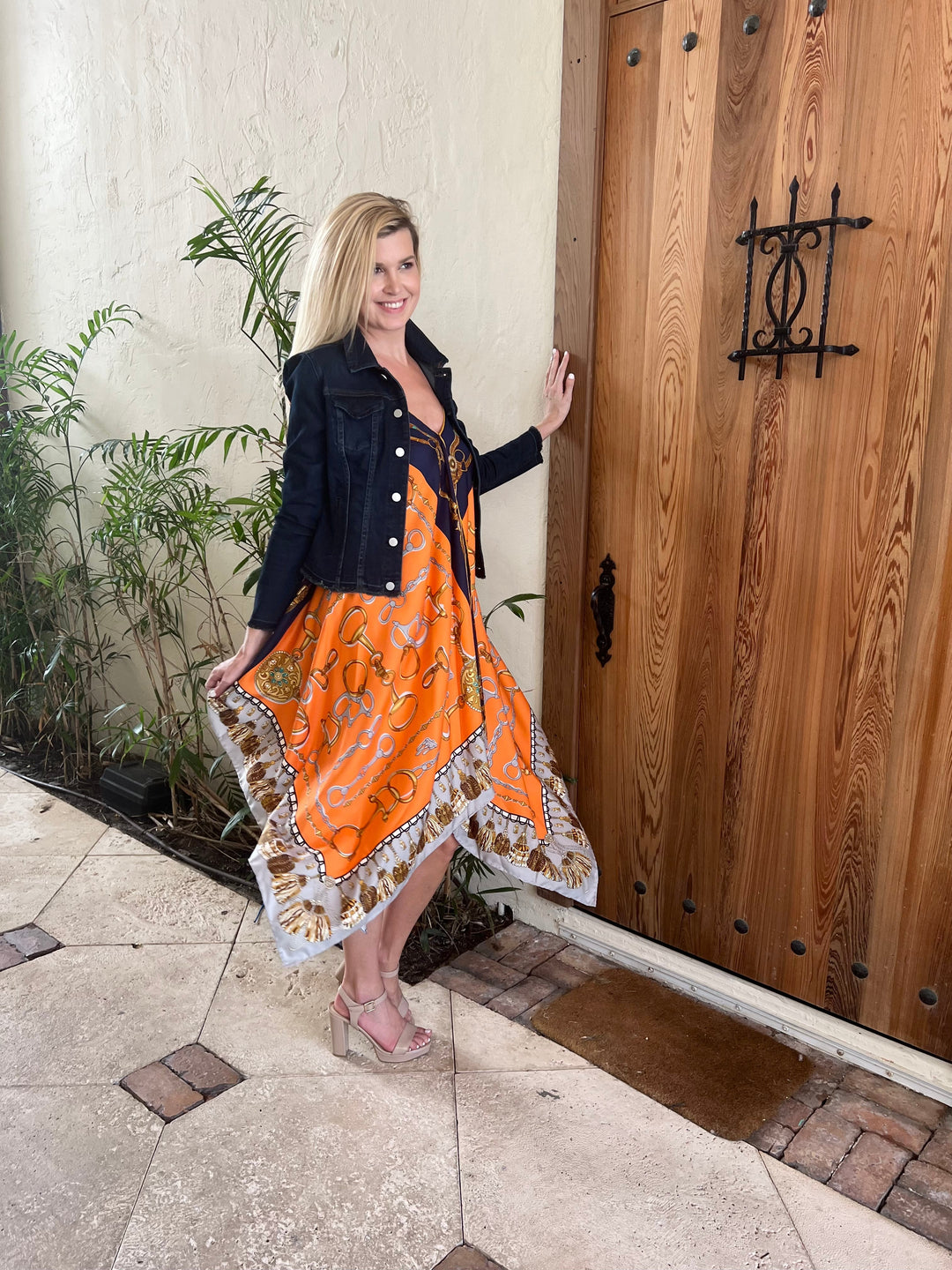 Silk Dress / Orange and Blue Bit