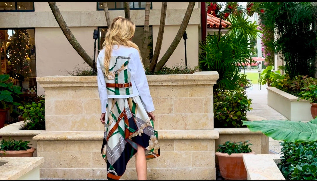 The White Denim Jacket / Green Strap and Buckle
