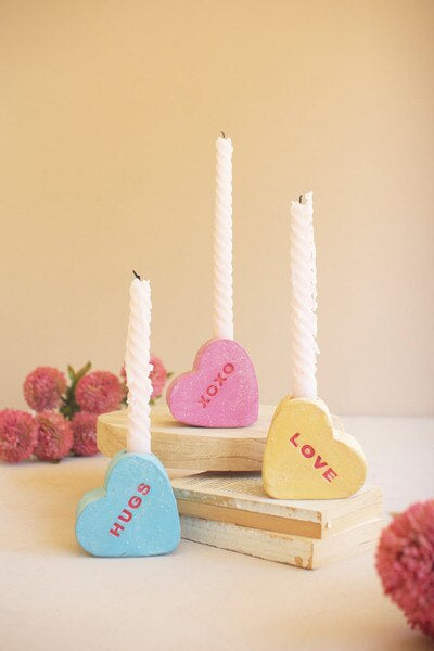 clay conversation heart candle holders