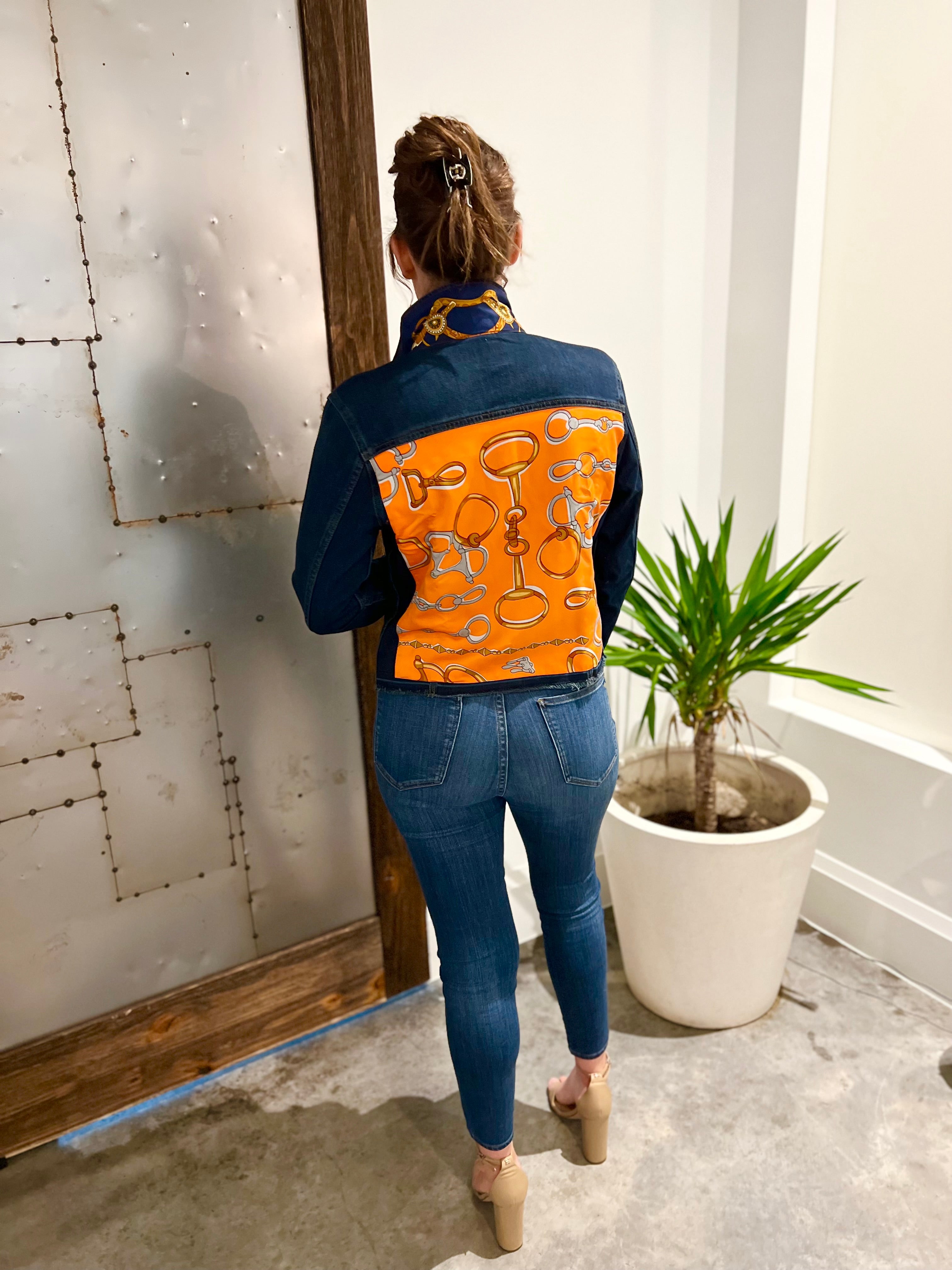 The Dark Denim Jacket / Orange and Blue Bit