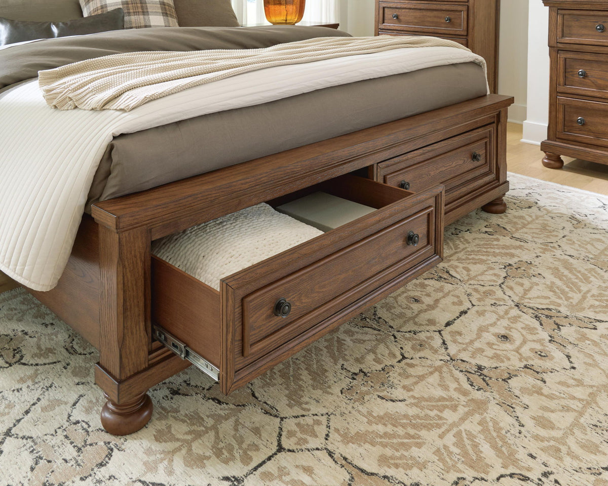 Zackaryn - King Sleigh Storage Bed - Warm Brown