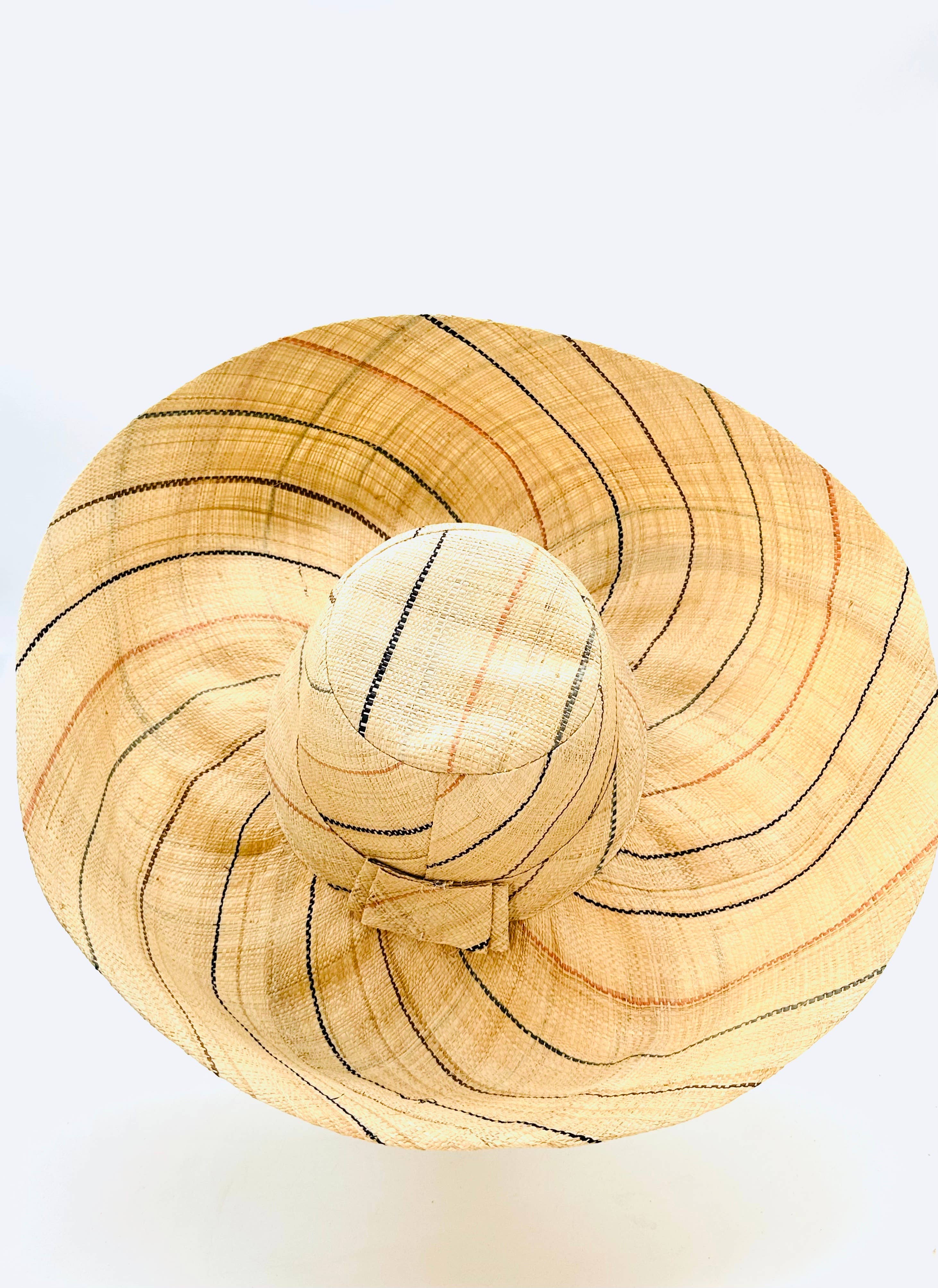 Sun Hats: Pinstripe Packable 5" & 7" Brim Raffia Straw: 7" Brim / Natural w/black Pinstripes