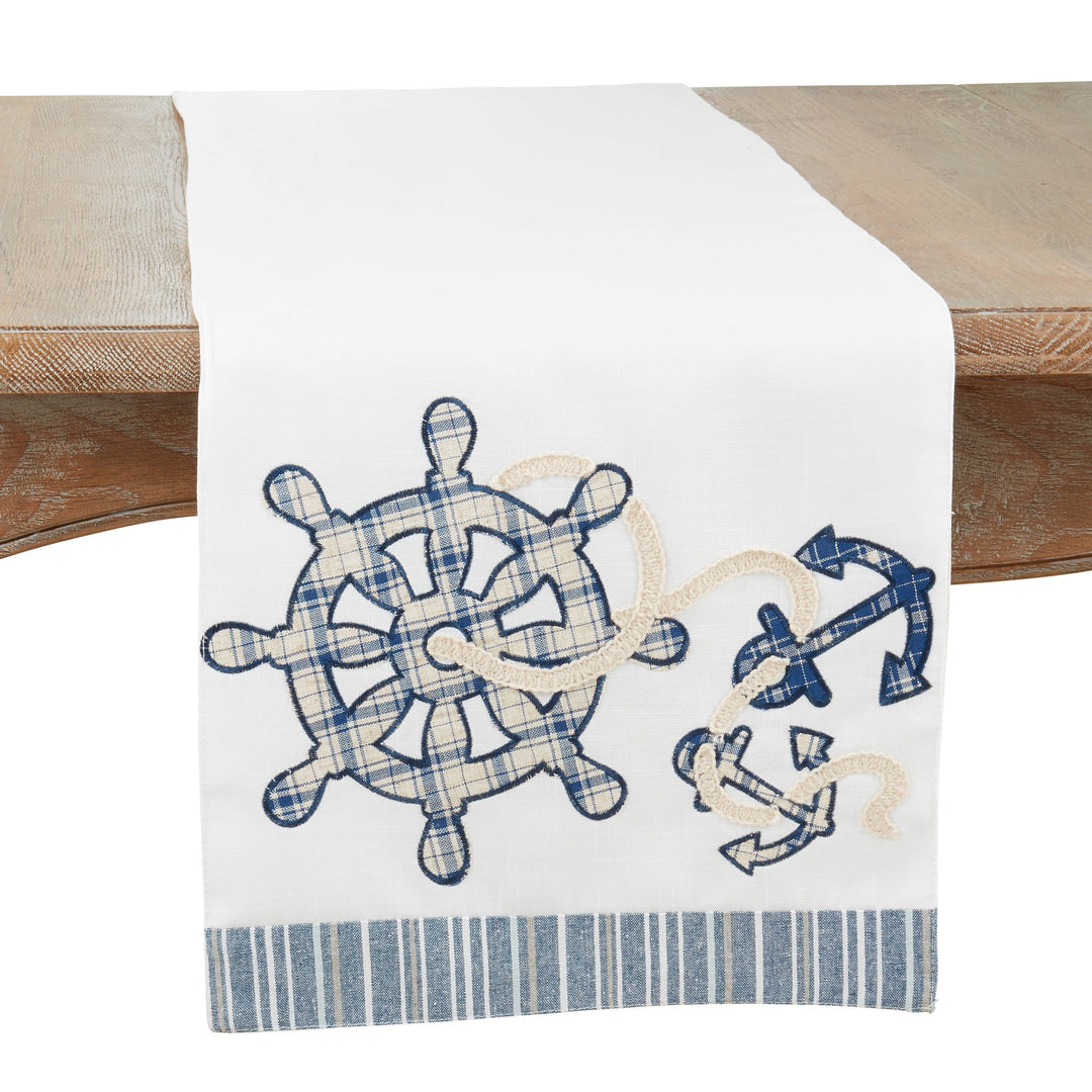 Helm and Anchor Runner: 14"x72" / Navy Blue