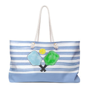 Weekender Tote Bag - Blue Stripes w Pickleball