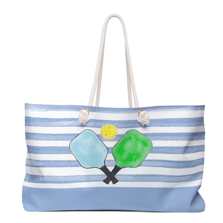 Weekender Tote Bag - Blue Stripes w Pickleball