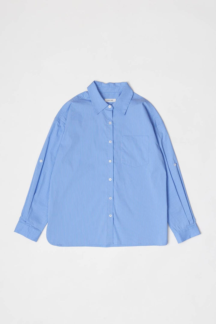 The Annalise Top | Pinstripe Button-Down Top: BLUE/WHITE / SMALL