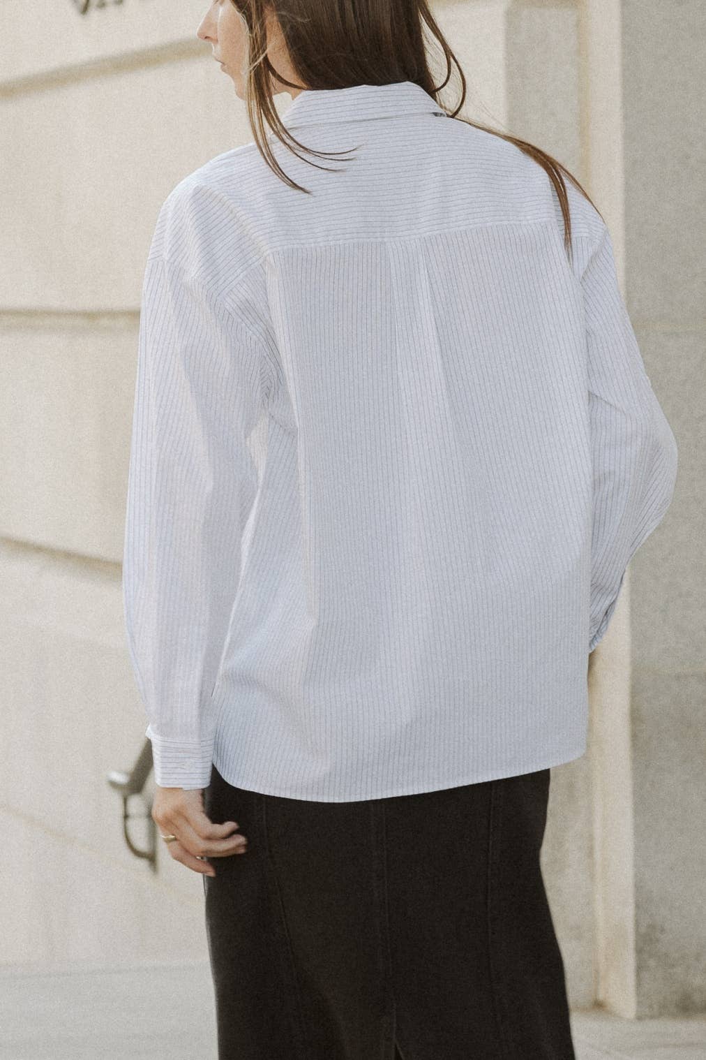The Annalise Top | Pinstripe Button-Down Top: BLUE/WHITE / LARGE