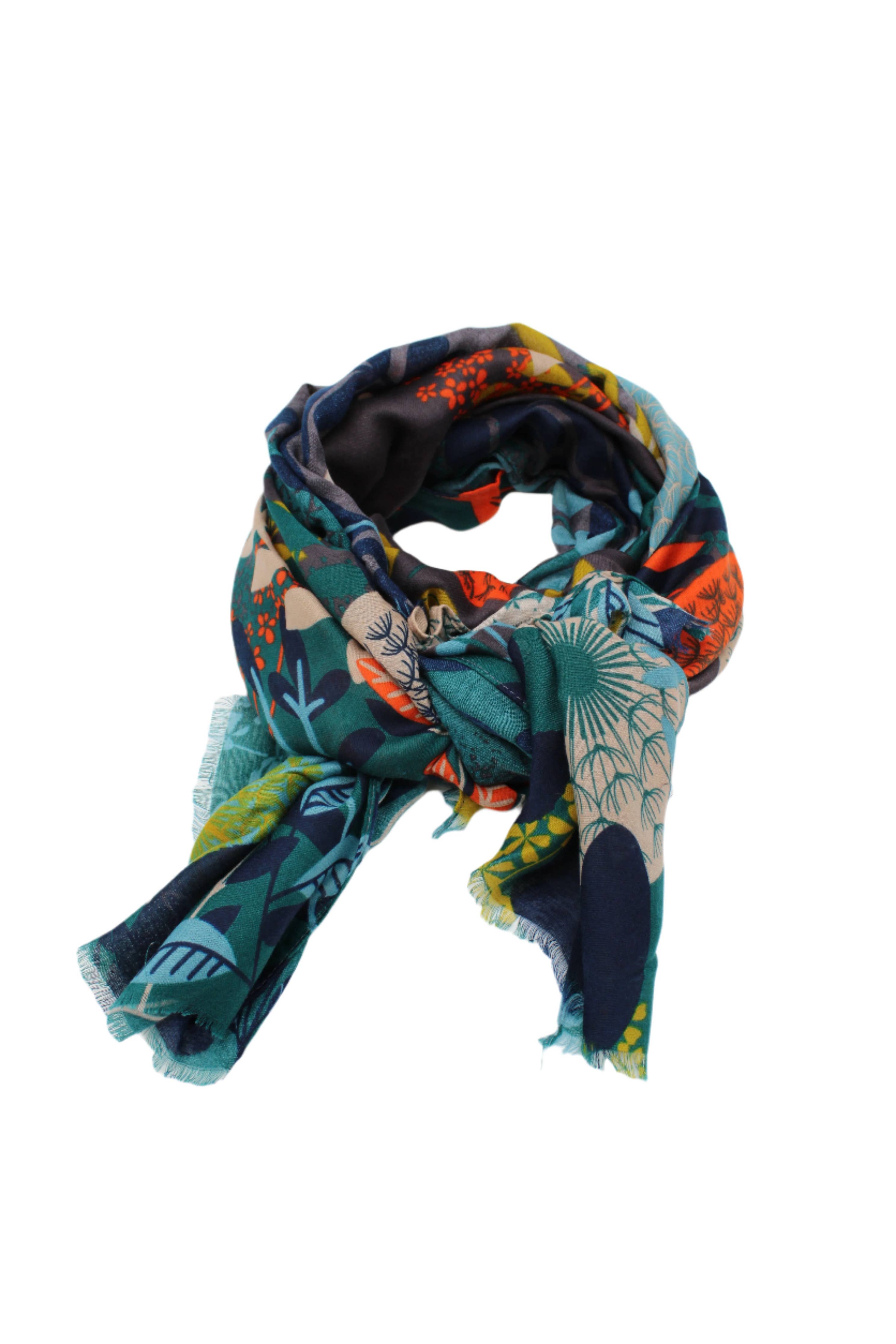 Scarves: Tropical Forest Scarf Wrap: Grey & Teal