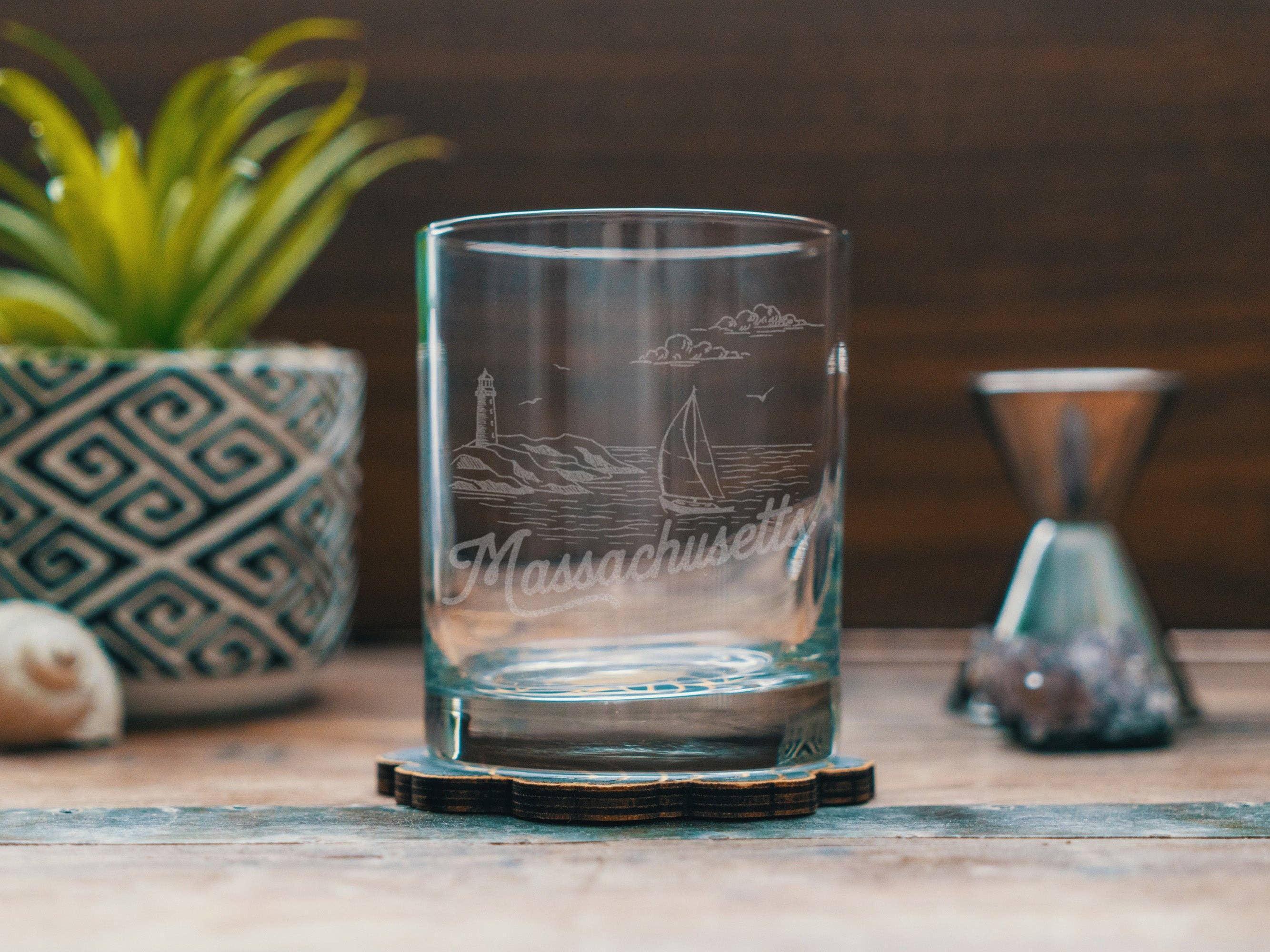 Massachusetts State Drinking Glasses: Stemless Wine ~ 15 oz