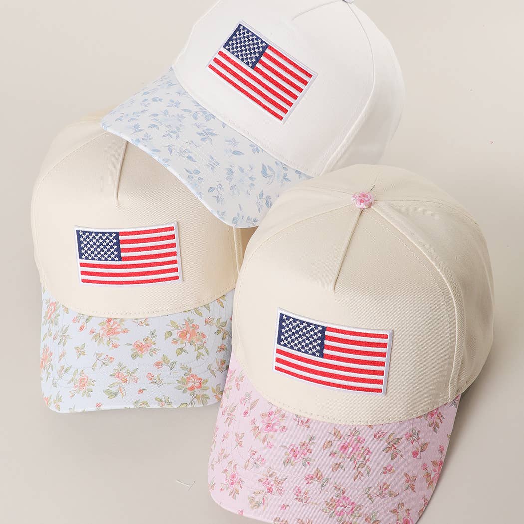 AMERICAN Flag Embroidered patch Flower Pattern Cap