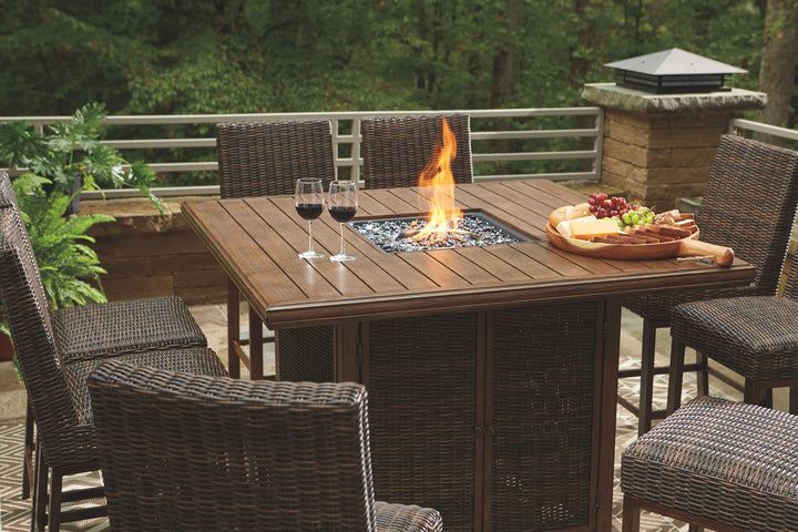 Paradise Trail - Medium Brown - Square Bar Table w/Fire Pit