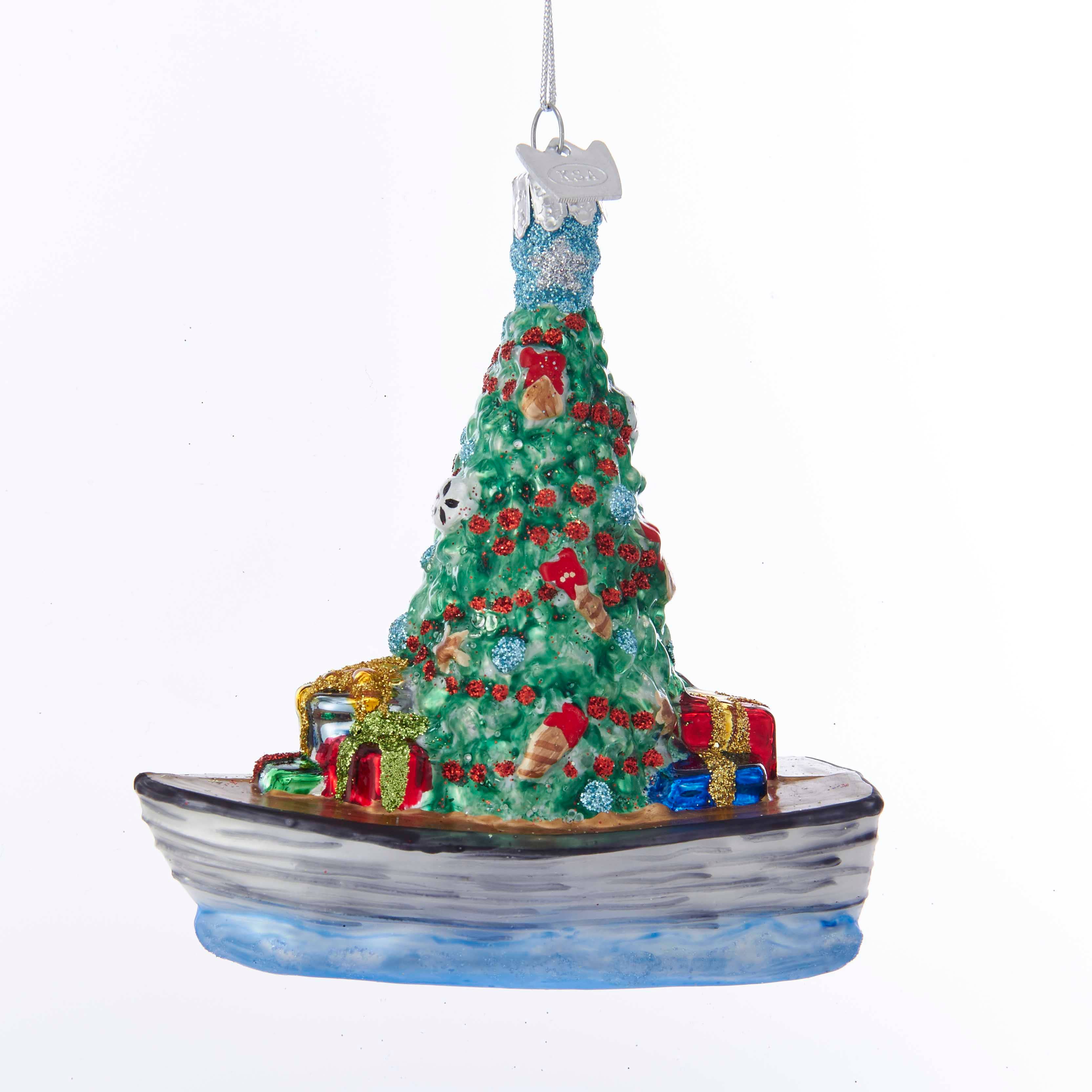 4"NOBLE GEMS BOAT W/TREE GLASS ORNAMENT