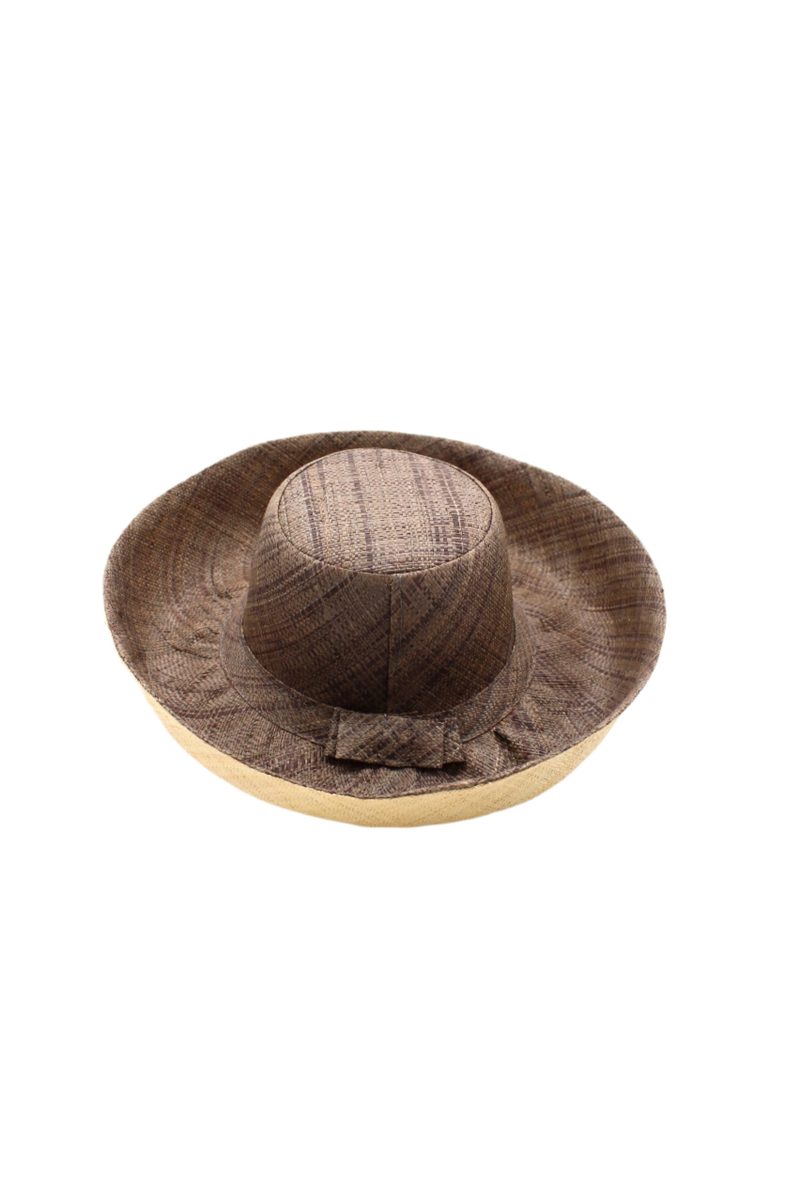 Monica 5" & 7" Wide Brim Two Tone Packable Straw Sun Hats: Denim Two Tone / 7" Brim