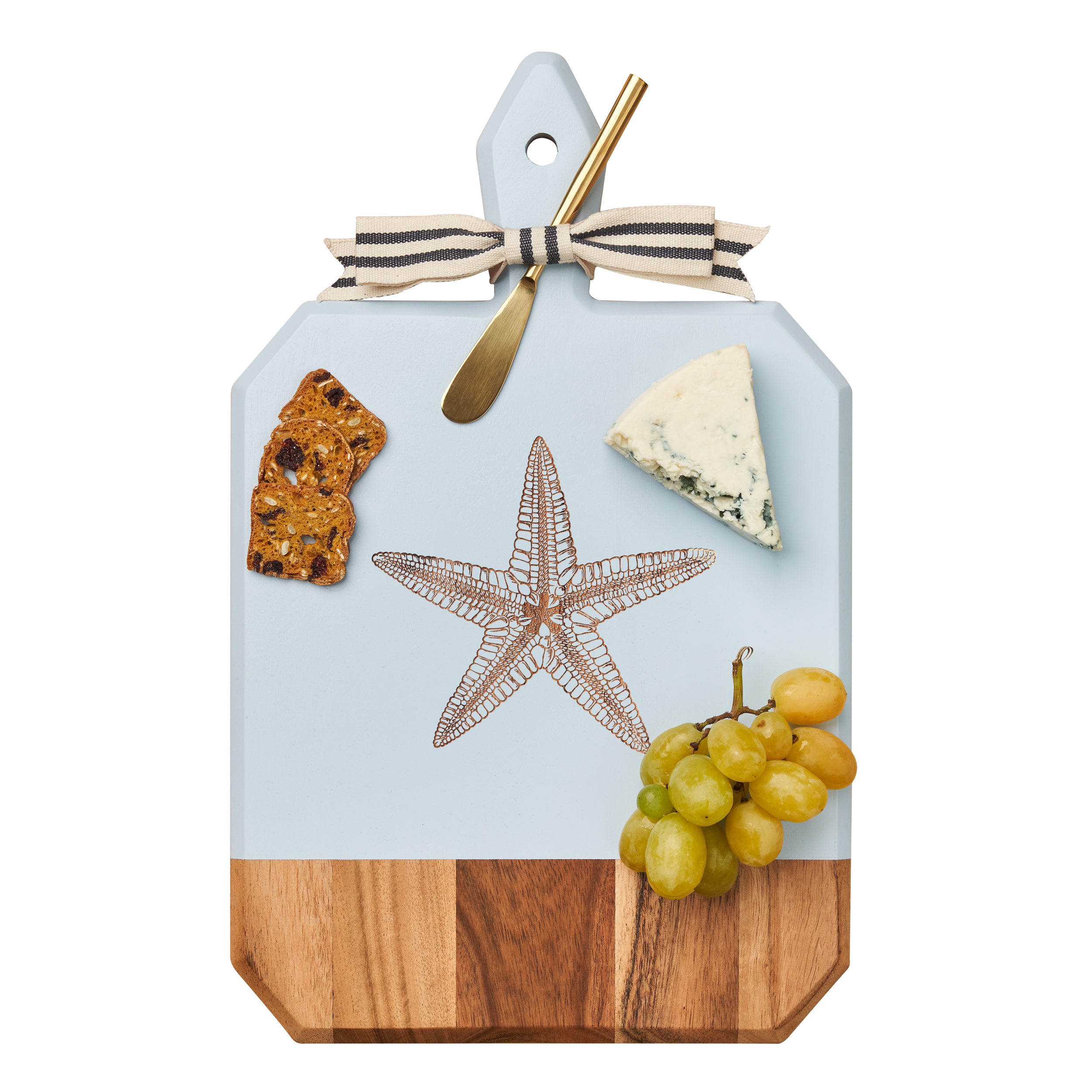 Acacia Heirloom Board w/ Handle Rectangle in Light Blue Color | Starfish | 16 x 10"