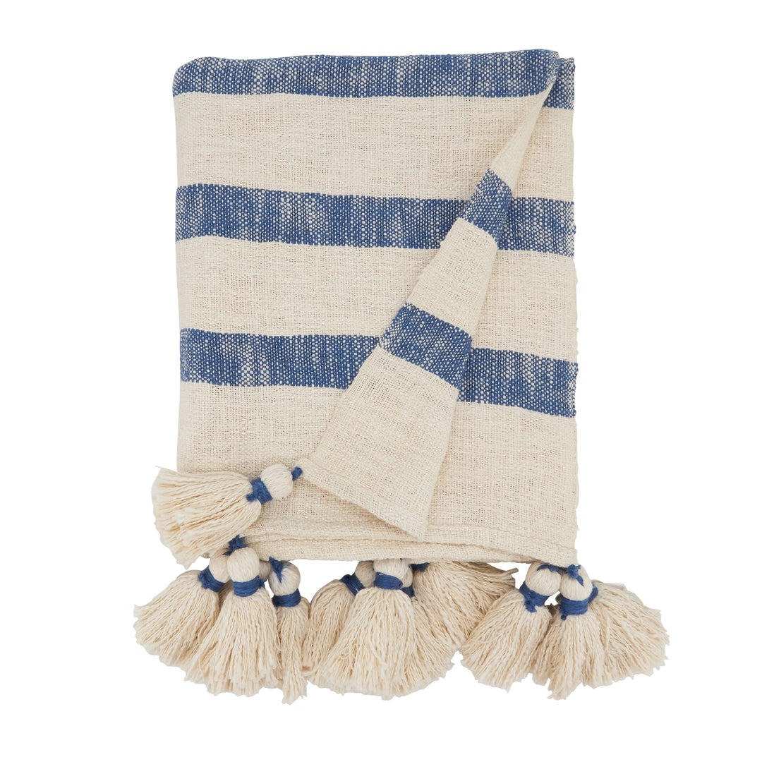 Stripe Tassel Throw: Blue / 50"x60"