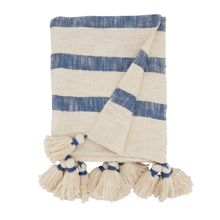 Stripe Tassel Throw: Blue / 50"x60"