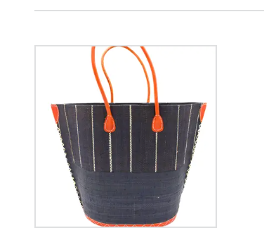 Santa Cruz Two Tone Pinstripes Large Straw Tote Bag: Black