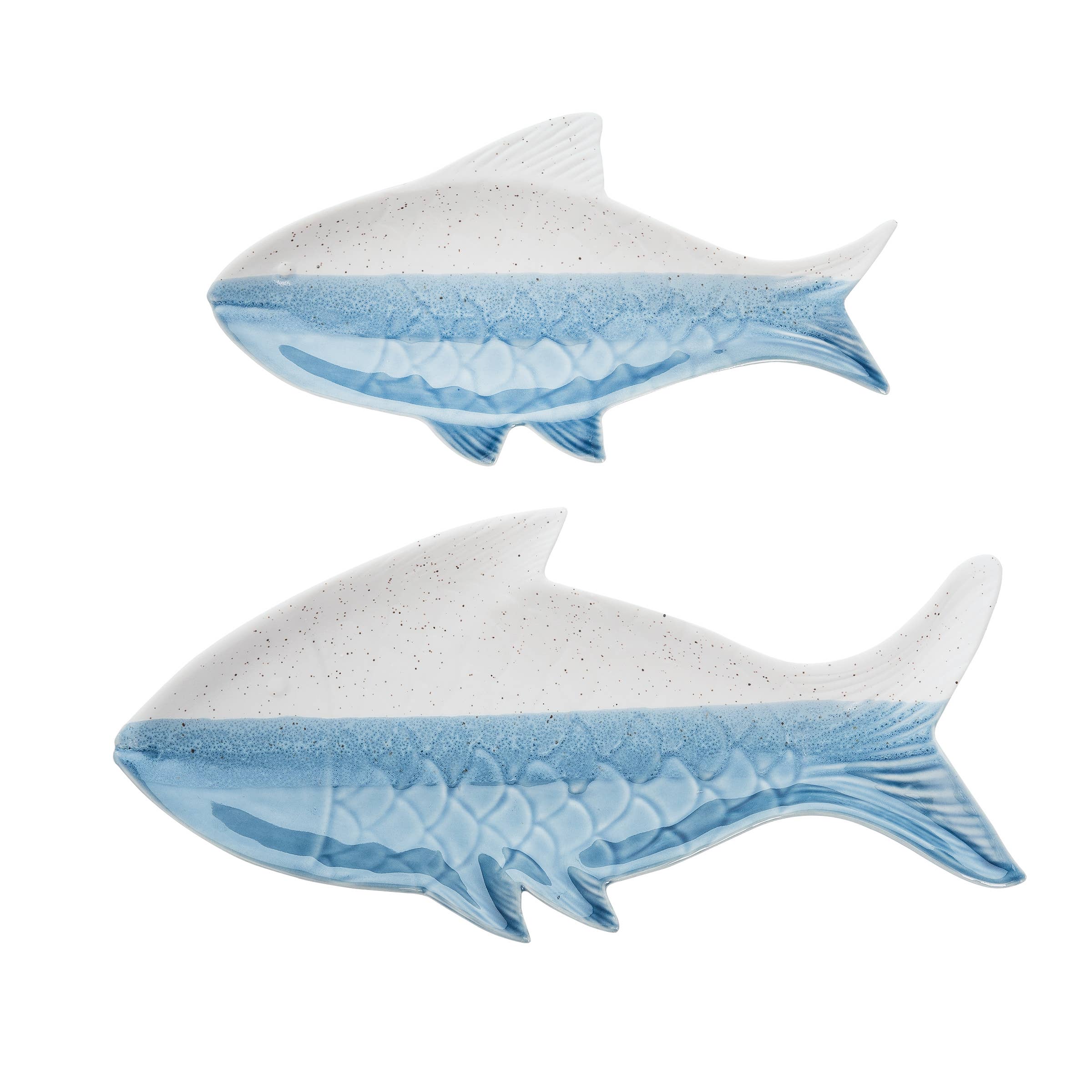 Blue & Bisque Fish Shaped Coastal Dinner Plate Set 2