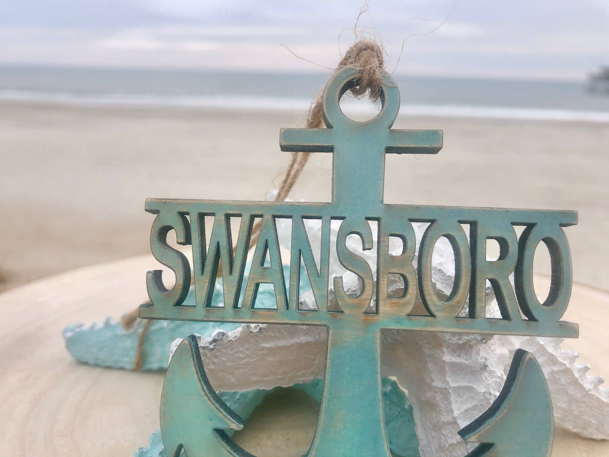 Customizable Nautical Anchor Ornament: Ocean Waves