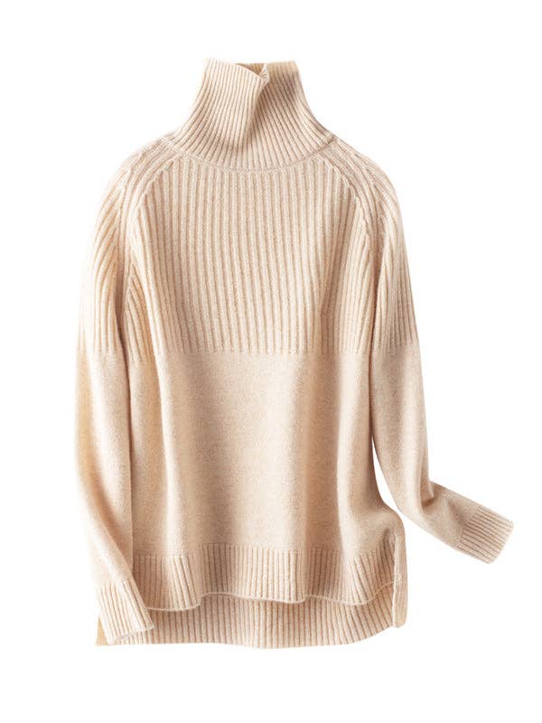 Casual Long Sleeves Loose Solid Color High-Neck Sweater Tops: GRAY / M