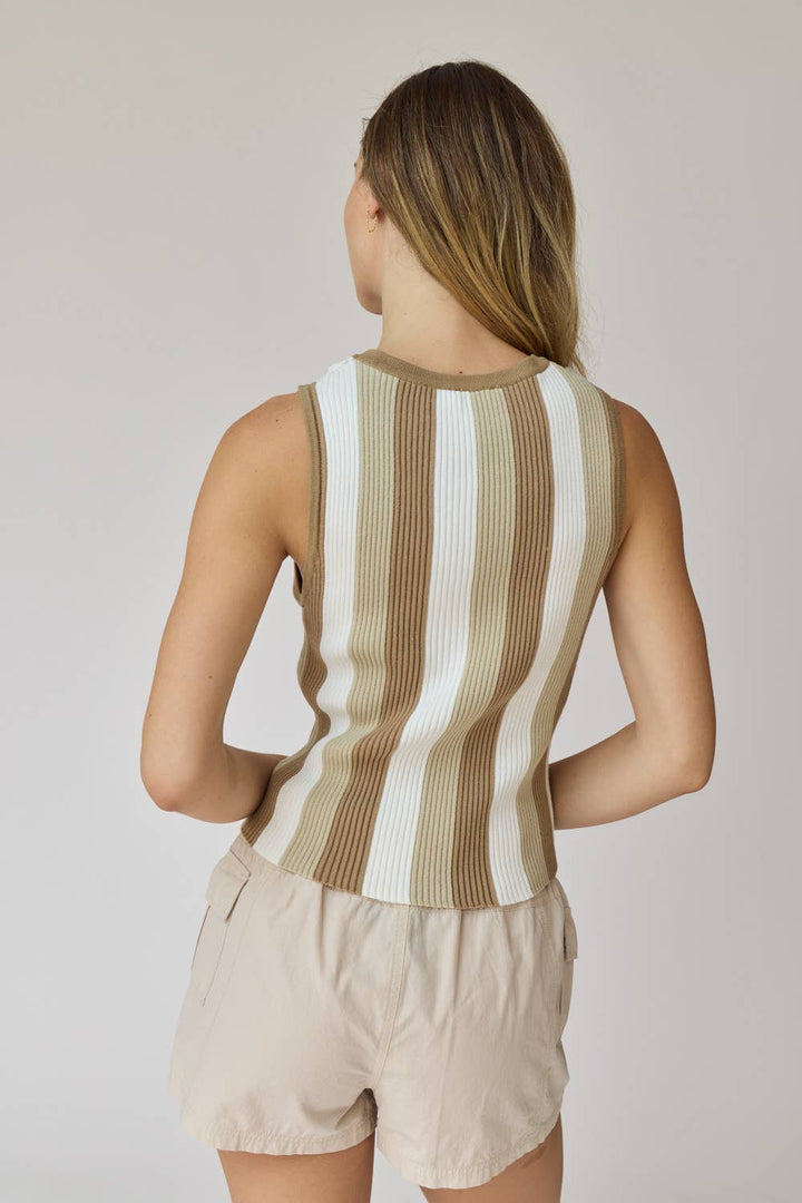 PT18139 - Isabella Striped Rib Knit Top: L / Orange