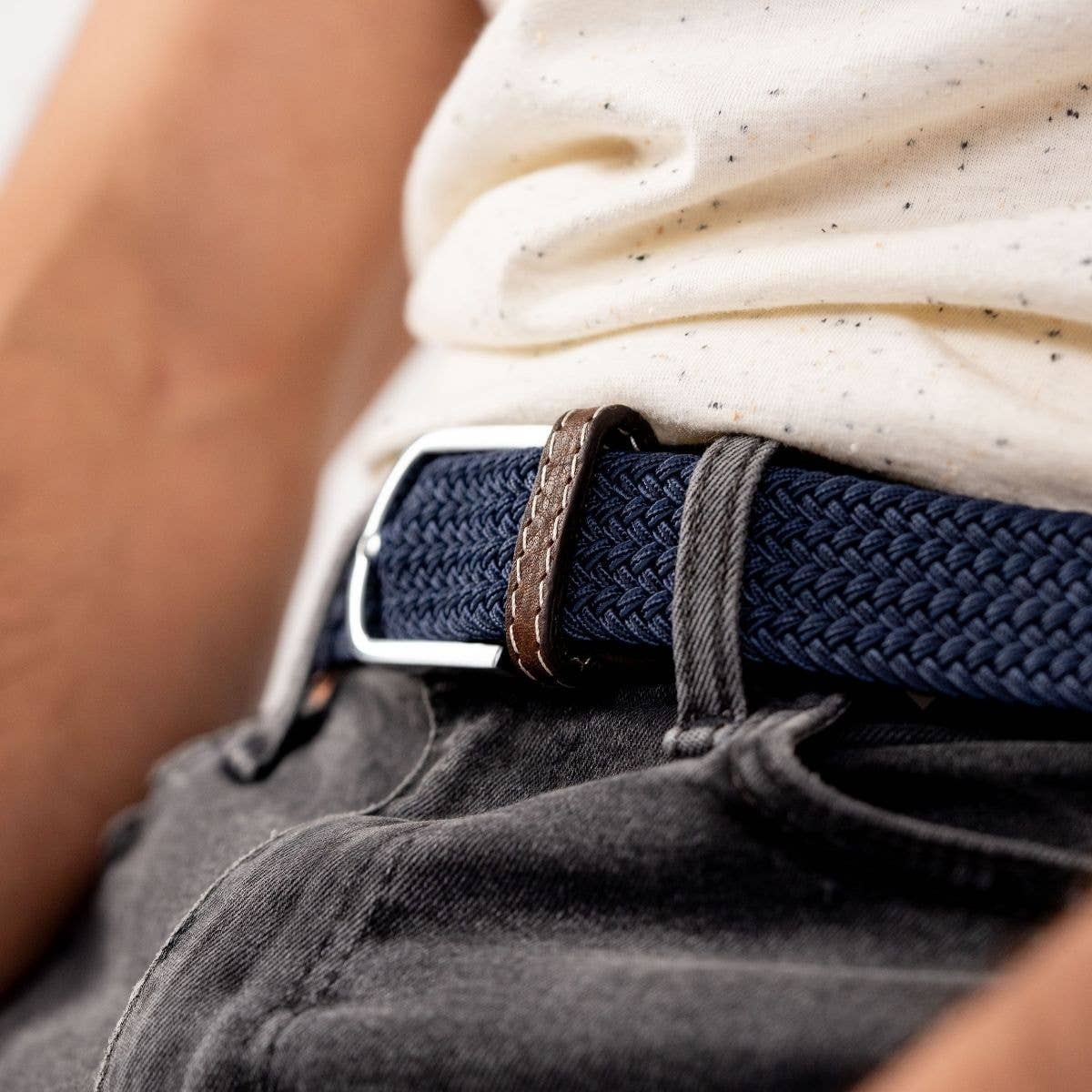 Slate blue elastic braided belt: Size 2