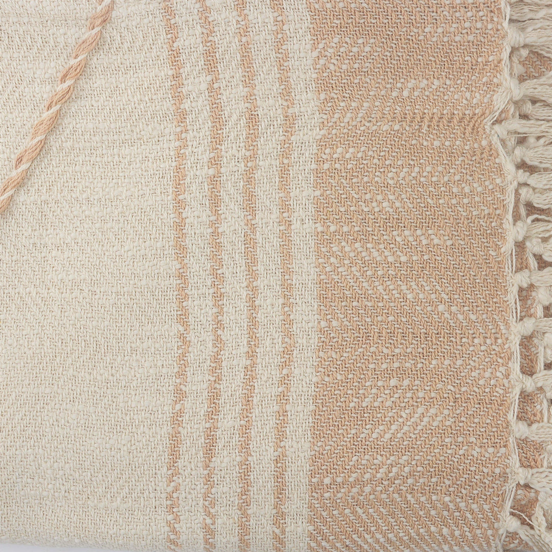 Coastal Edge Geometric Diamond Throw Blanket with Fringe: Blue/White
