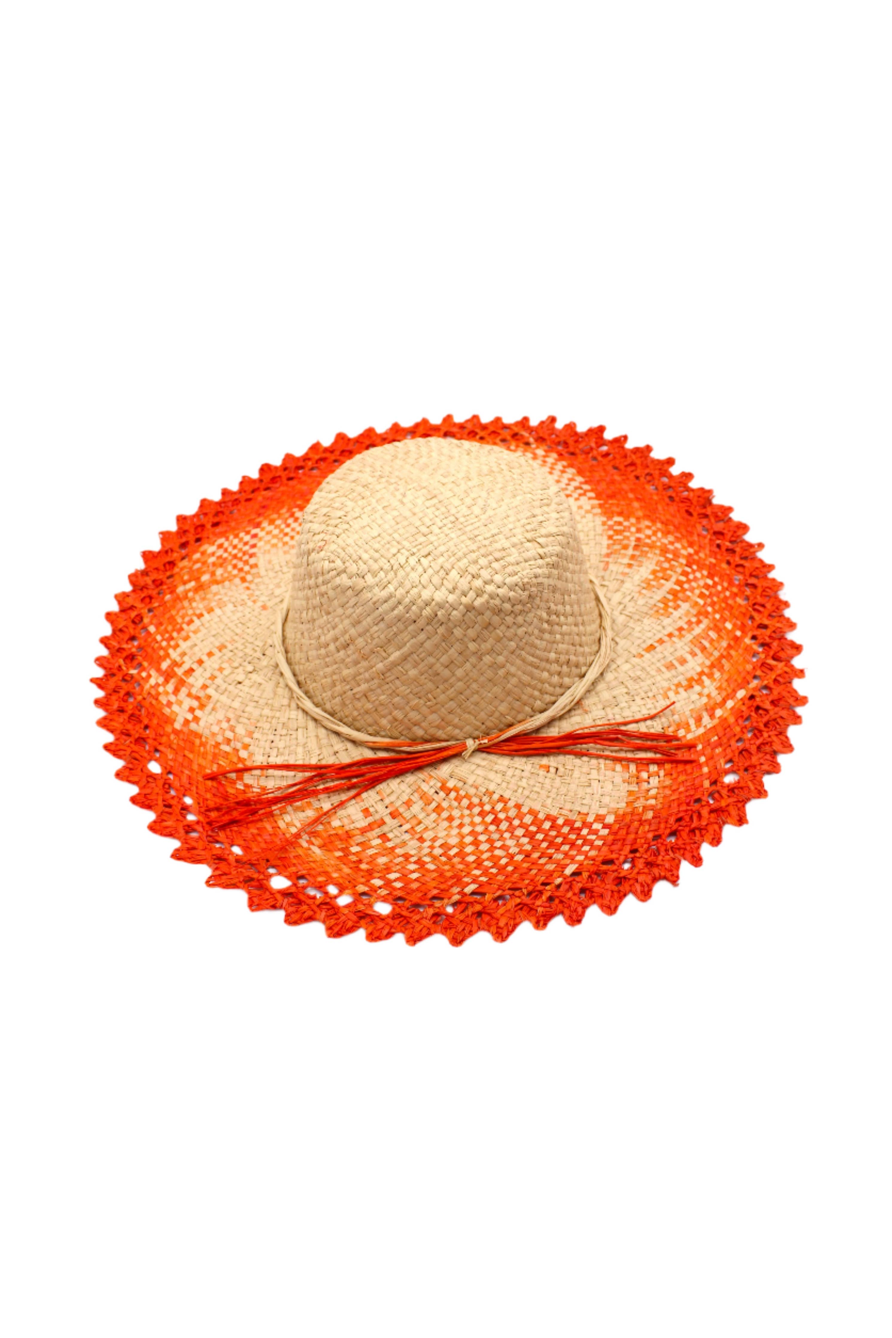 5" Brim Vanessa Ombre Straw Sun Hats with Lace Weave Edge: Saffron