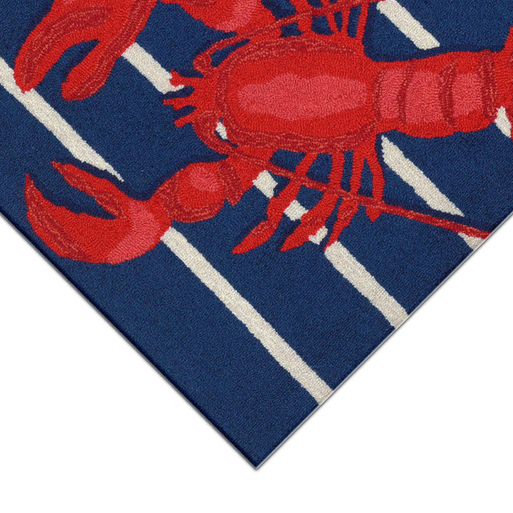 Frontporch Lobster on Stripes Indoor/Outdoor Rug: Navy / Polyester; Acrylic / 1'8" x 2'6"