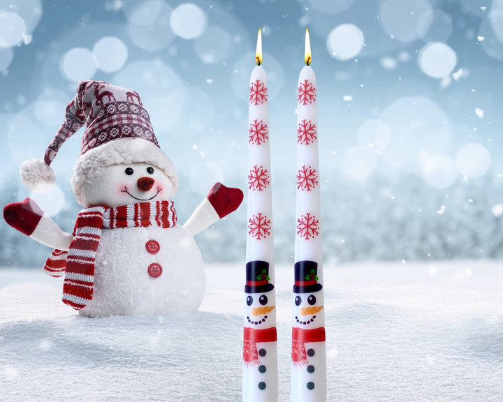 Snowman Christmas Taper Candle, Holiday Snowman Candlesticks
