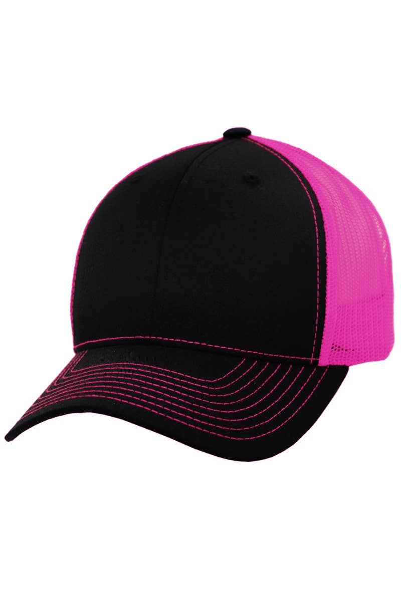 Sleek Black Front Six Panel Curved Bill Trucker Hat: Black