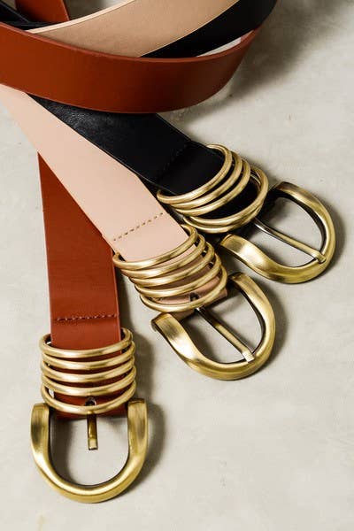 LEATHER ROUNDED BUCKLE BELTS | 40BT603: BROWN