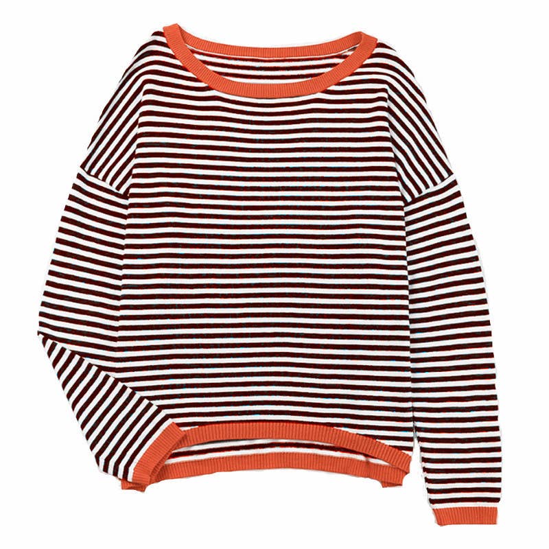CWOSWL0811_ Long Sleeve Loose Neck Pullover Sweater: GREY / (L) 1