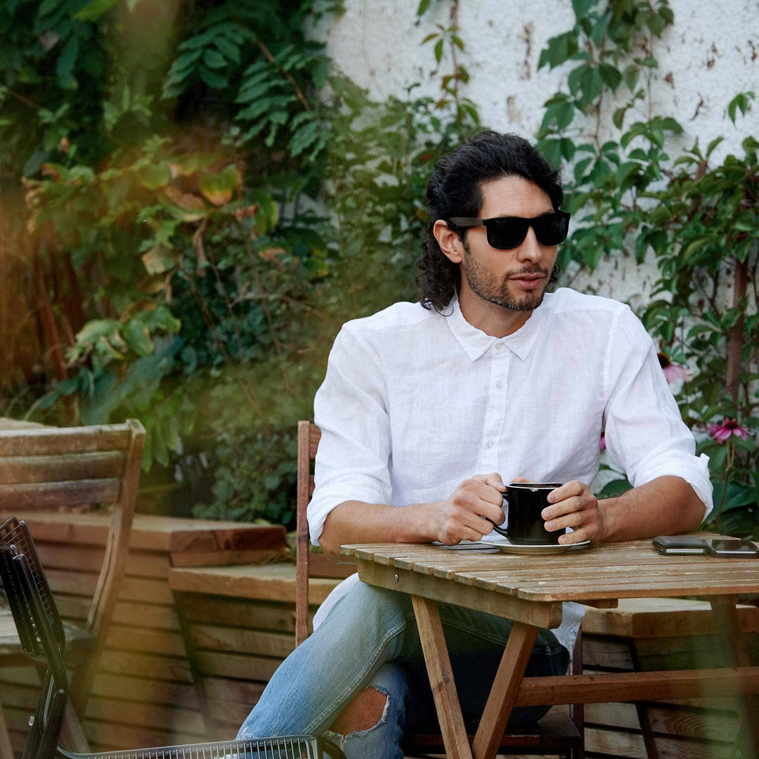 Square Ebony Wood Sunglasses with Black Polarized Lenses