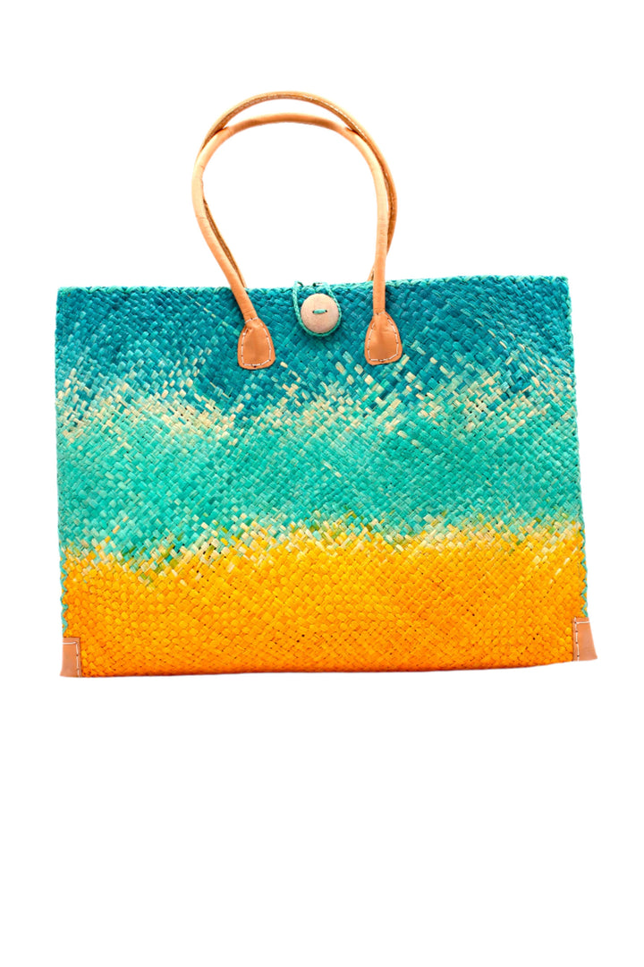 Zafran Holden Ombre Straw Beach Bag: Large / Coral & Fuschia