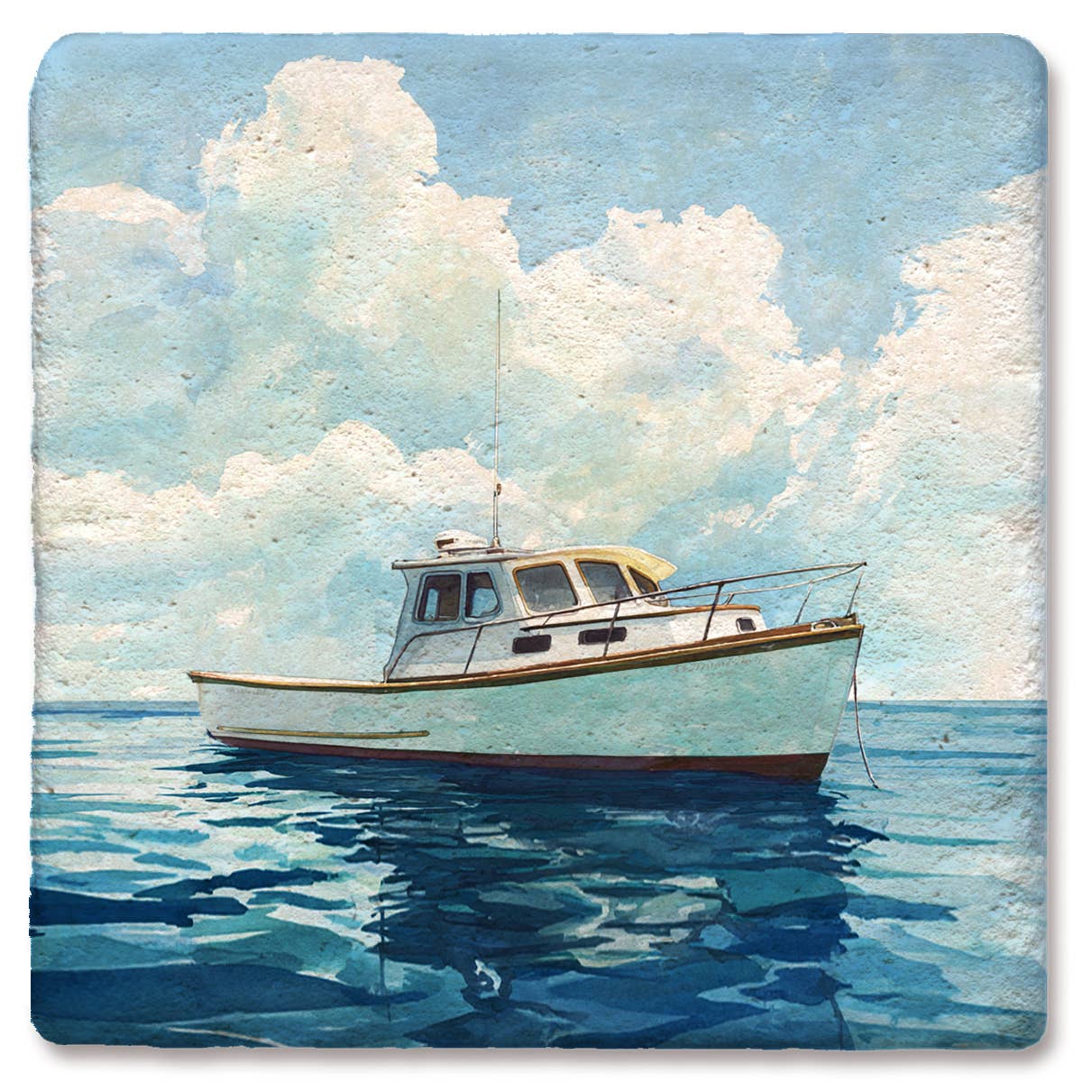 Coaster Nautical Fishing Boat Watercolor: Limestone
