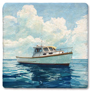 Coaster Nautical Fishing Boat Watercolor: Limestone