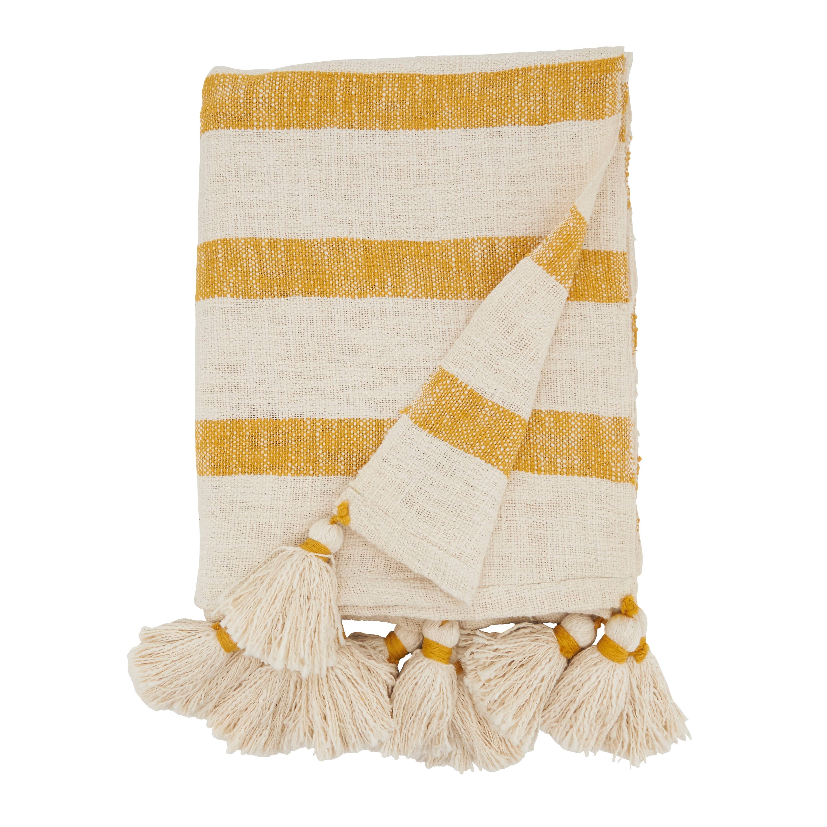 Stripe Tassel Throw: 50"x60" / Mustard