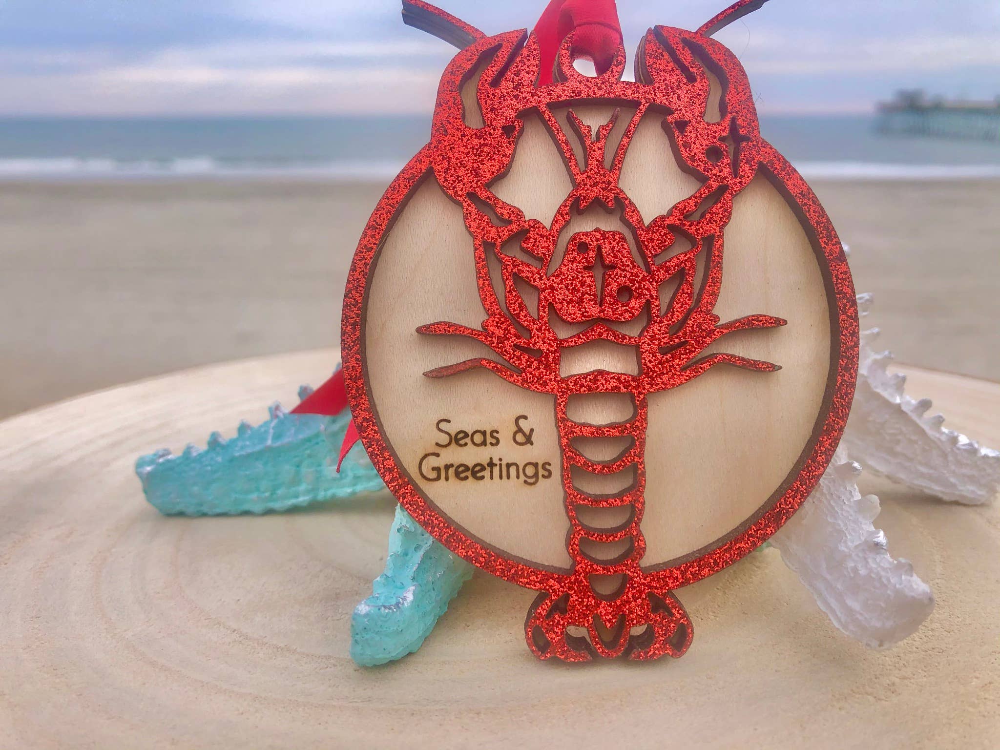 Customizable Lobster Ornament: Red Painted / Seas & Greetings