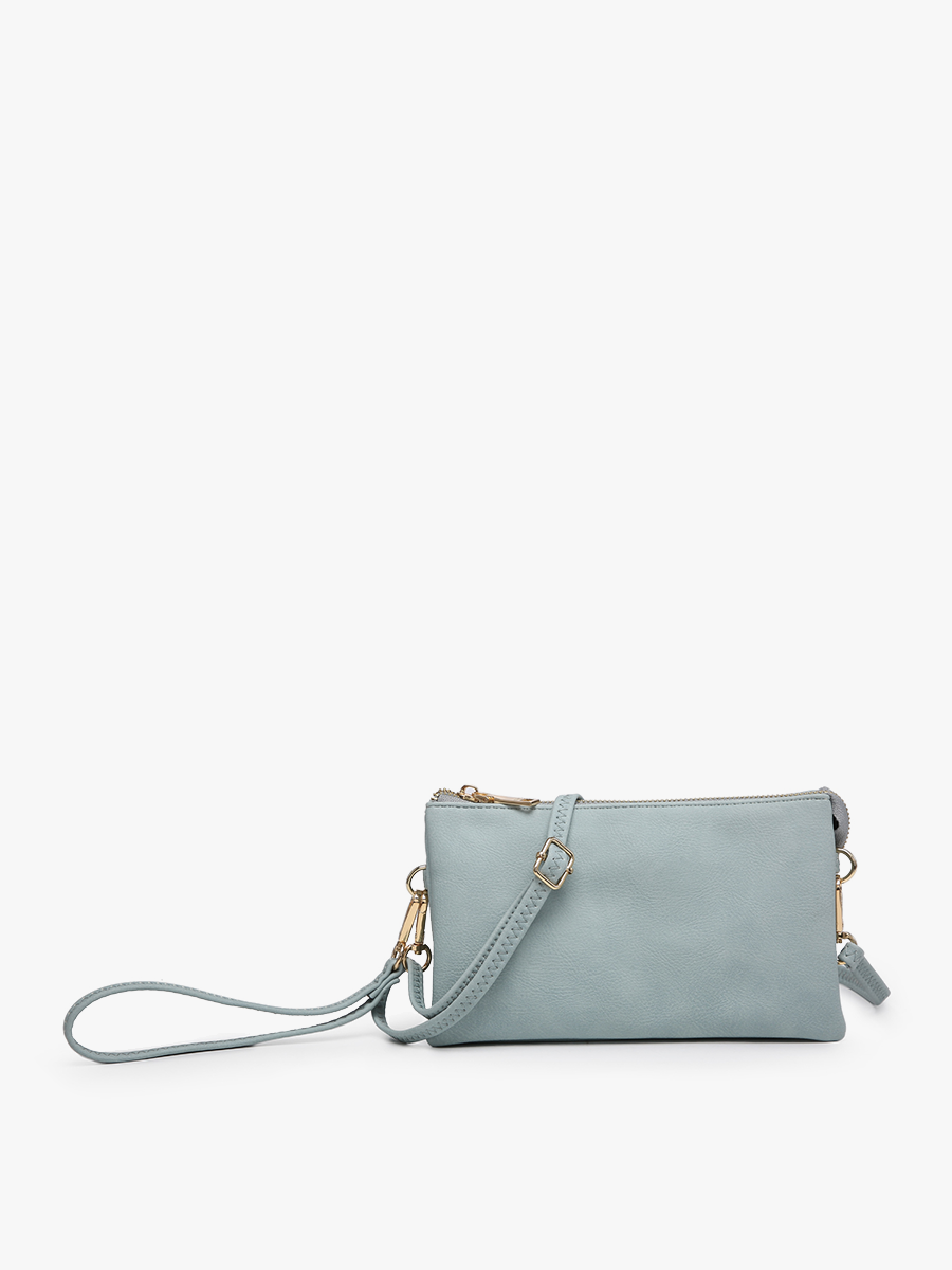 M013 Riley Monogrammable 3 Compartment Crossbody/Wristlet: Grey Blue