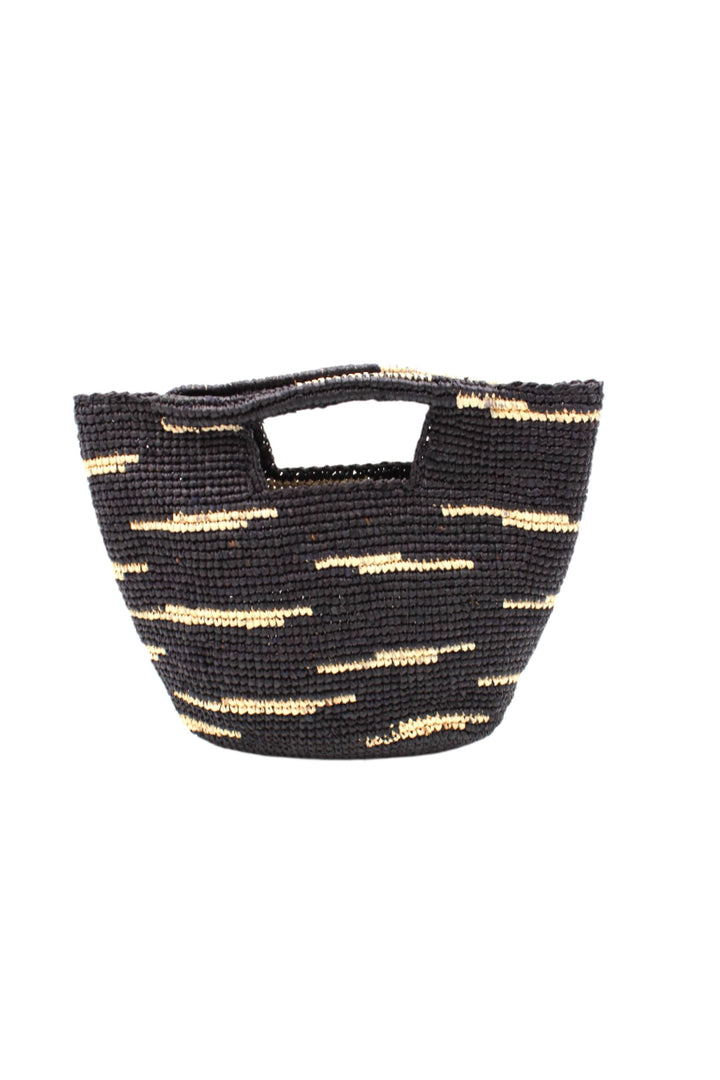 Mini ConCon Crochet Petite Straw Basket: Saffron Two Tone Zebra Stripe