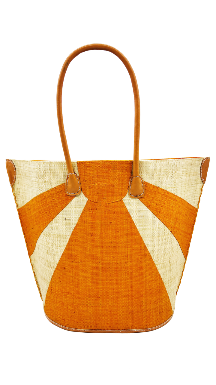 Sunburst Large Straw Tote Bag: Seafoam