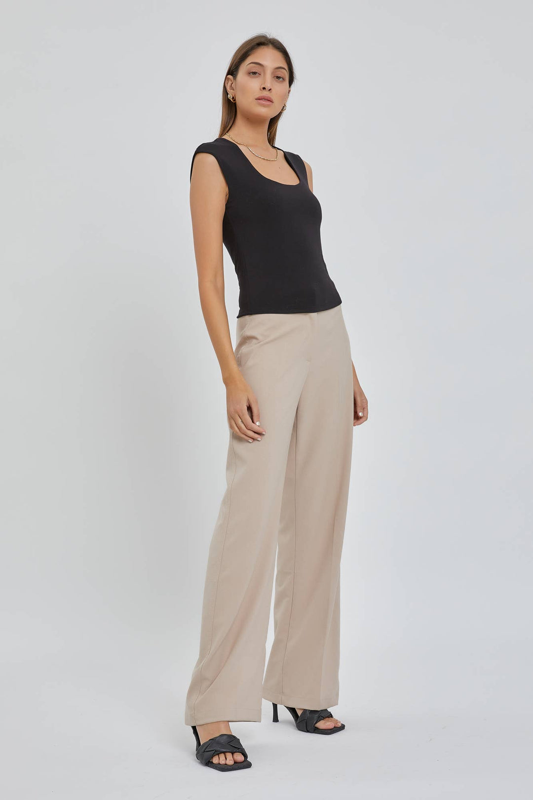 BASIC CAP SLEEVE KNIT TOP: Small / Mocha