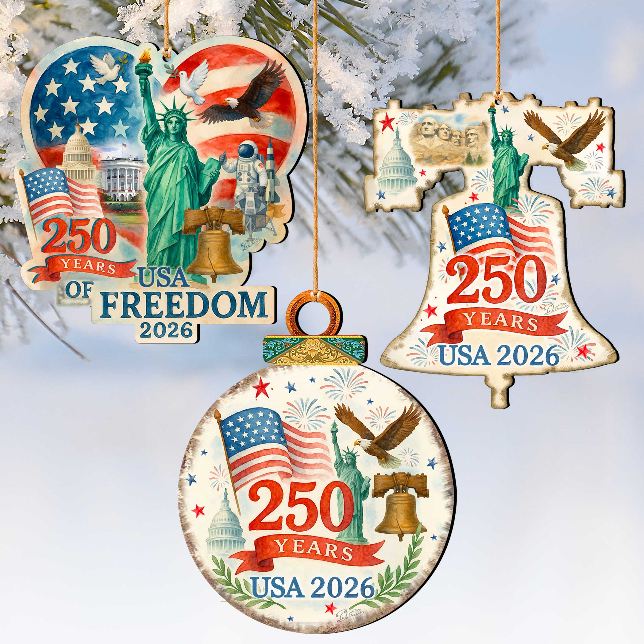 250th Anniversary of the USA Ornament Set of 3 G. DeBrekht